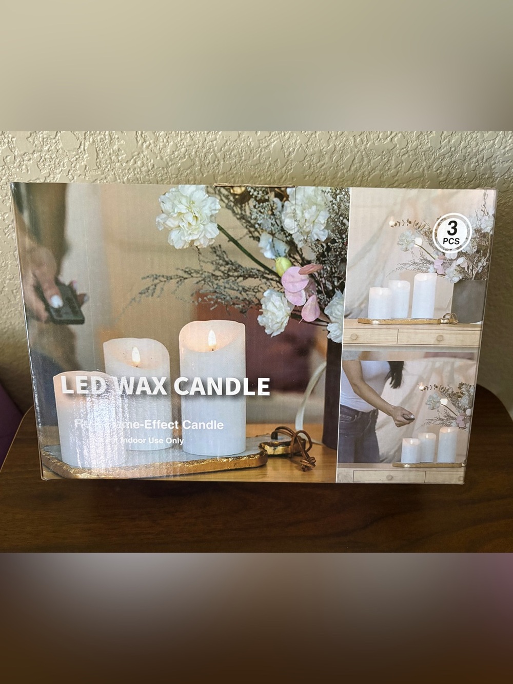 LED Wax Pillar Candle Trio - White - Unbranded